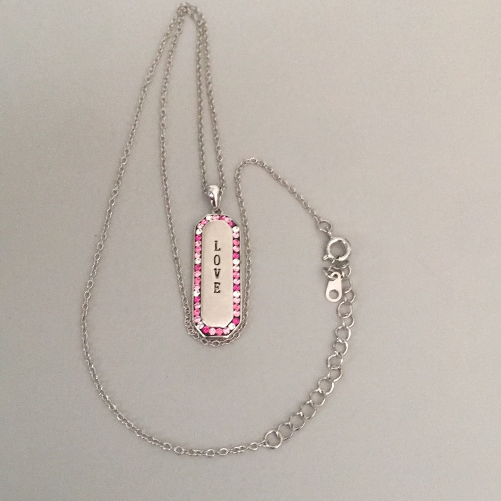 Silver-tone necklace with pink Love charm